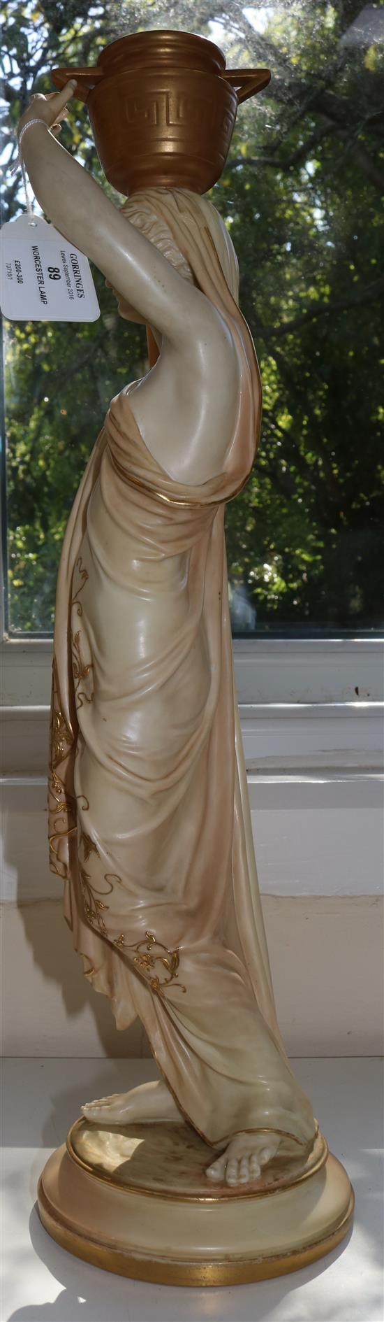 A Royal Worcester blush ivory figural lamp, date code for 1900, 51.5cm